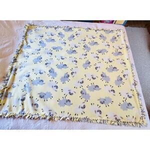 Handmade Yellow Gray Fleece Tie Knot Blanket Lamb Soft Double Layer 44" x 55"